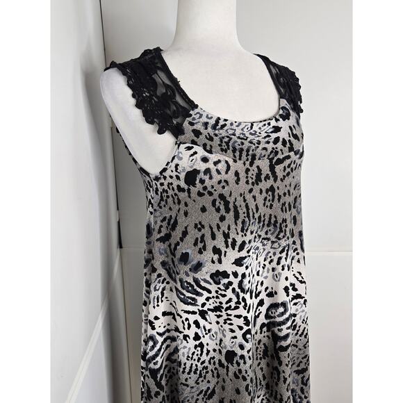 Essence EUC snow leopard assymetrical hem lace sleeveless dress One Size black - Picture 16 of 16